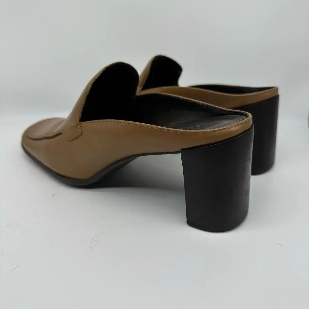Apostrophe Cognac Block Heel Leather Square Toe Mule Womens Size 7 Y2K Vintage